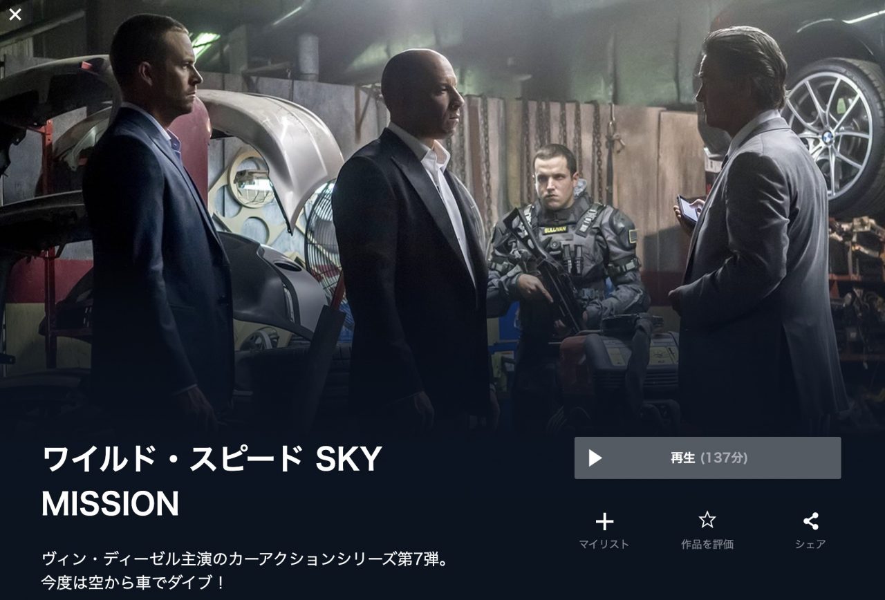  U-NEXTのワイルド・スピード SKY MISSIONの動画配信状況