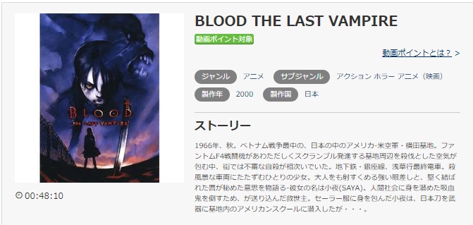 music.jpのBLOOD THE LAST VAMPIREの動画配信状況