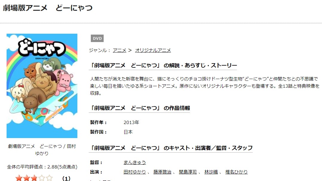 TSUTAYAディスカスの劇場アニメ どーにゃつの動画配信状況