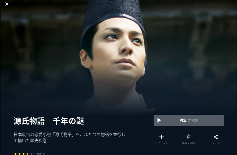  U-NEXTの源氏物語 千年の謎の動画配信状況