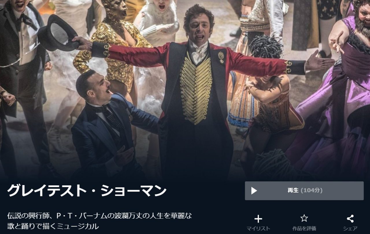  U-NEXTのグレイテスト・ショーマンの動画配信状況