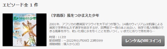 FODの風をつかまえた少年の動画配信状況