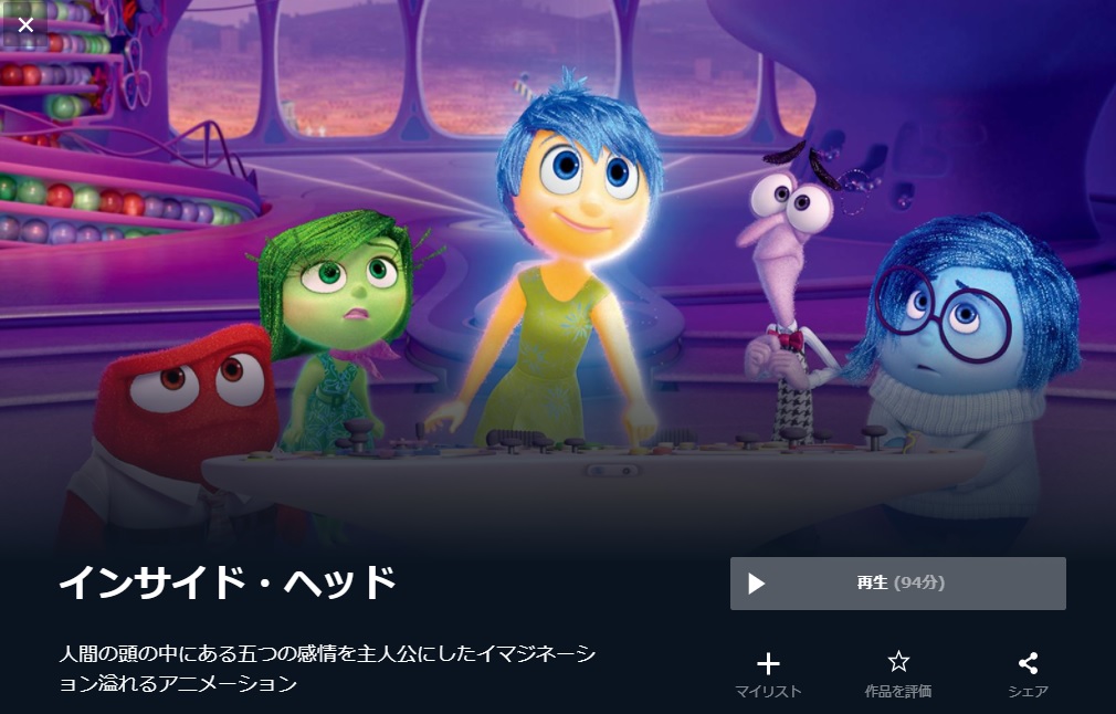 U-NEXTのインサイド・ヘッドの動画配信状況