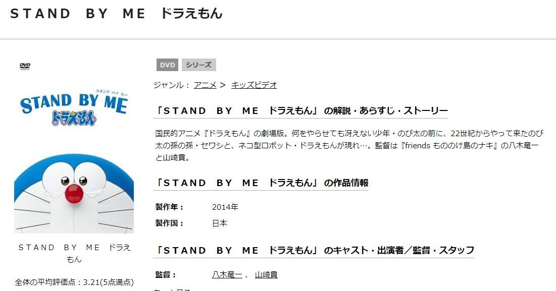 TSUTAYAディスカスのSTAND BY ME ドラえもんの動画配信状況