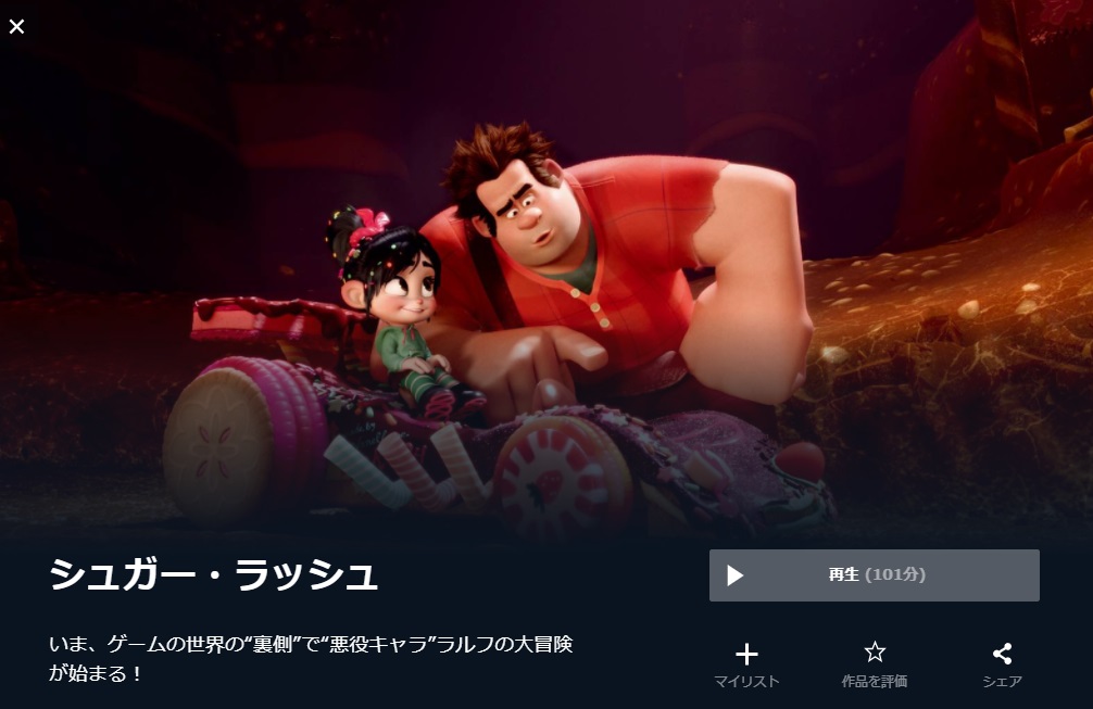 U-NEXTのシュガー・ラッシュの動画配信状況