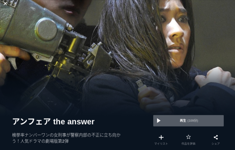  U-NEXTのアンフェア the answerの動画配信状況