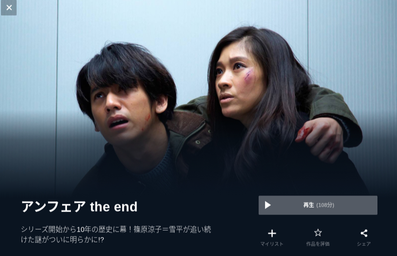  U-NEXTのアンフェア the endの動画配信状況