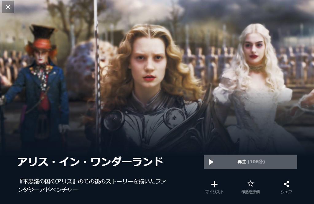  U-NEXTのアリス・イン・ワンダーランドの動画配信状況