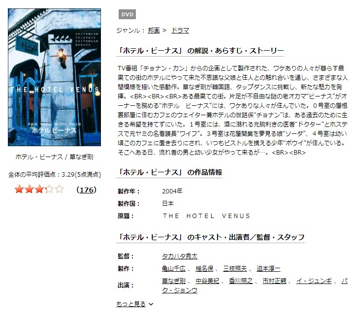 TSUTAYAディスカスのホテル ビーナスの動画配信状況